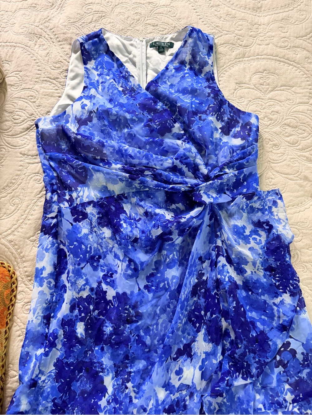 Ralph Lauren Blue and White Watercolor Floral Midi Dress